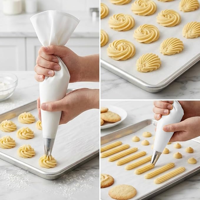 4 Pack Reusable Piping Bags 16" Icing Bags for Cake Decorating Bag Pastry Bag and Tips Set Cloth Frosting Bages Couplers for Standard Tips, Hangable, White