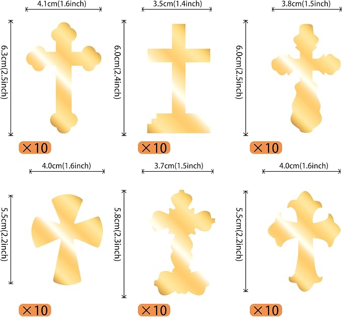 60 PCS Edible Cross Cupcake Toppers Wafer Paper God Bless Cupcake Toppers Edible Baptism Cross Cupcake Picks for Religious Theme Baby Shower Birthday Party Cake Decorations Supplies Retro Gold