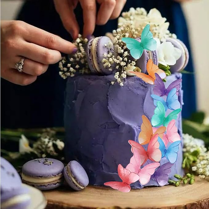 52 pcs edible wafer paper butterfly cake decoration, Cupcake topper multicolor butterfly decorative paper suitable for weddings birthdays Christmas cocktails (Watercolor mixing)