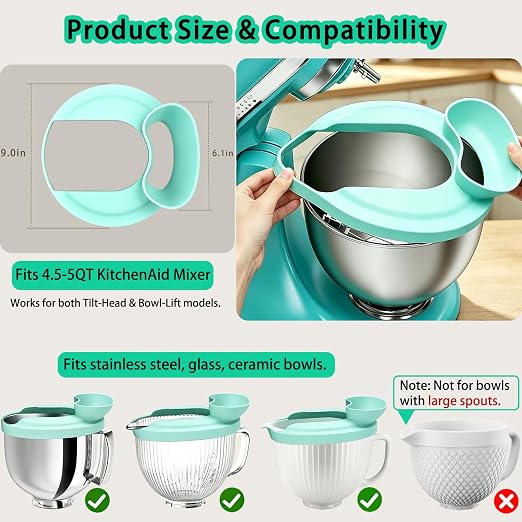 Silicone Flour Funnel with Pouring Shield for KitchenAid 4.5-5QT Mixer
