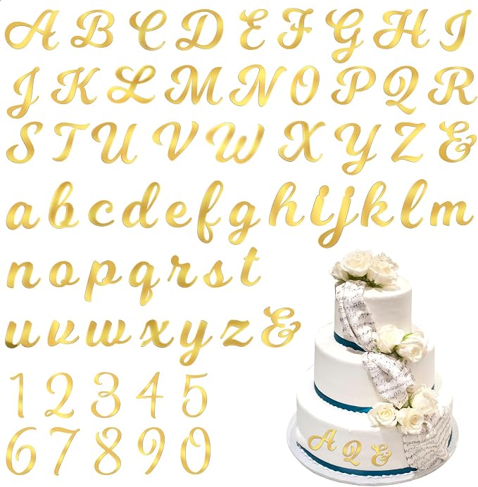 Abeillo 64PCS Gold Letters, Acrylic Cake Topper, 0-9 Number and A-Z Letters for DIY Personalized Birthday Cake Topper