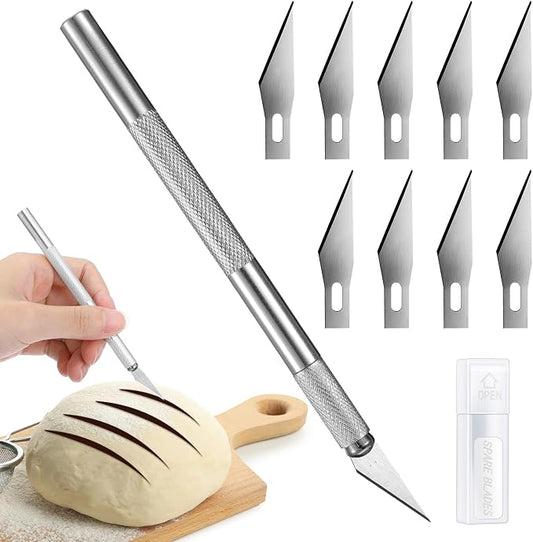 11 Pcs Sourdough Scoring Bread Lame with 10 Blades, Safety Cover Dough Cutter Baker's Knife Sour Scorer Tool Handmade Blade Slashing for Artisan Sourdough Baking Cake Making Cutting Accessories