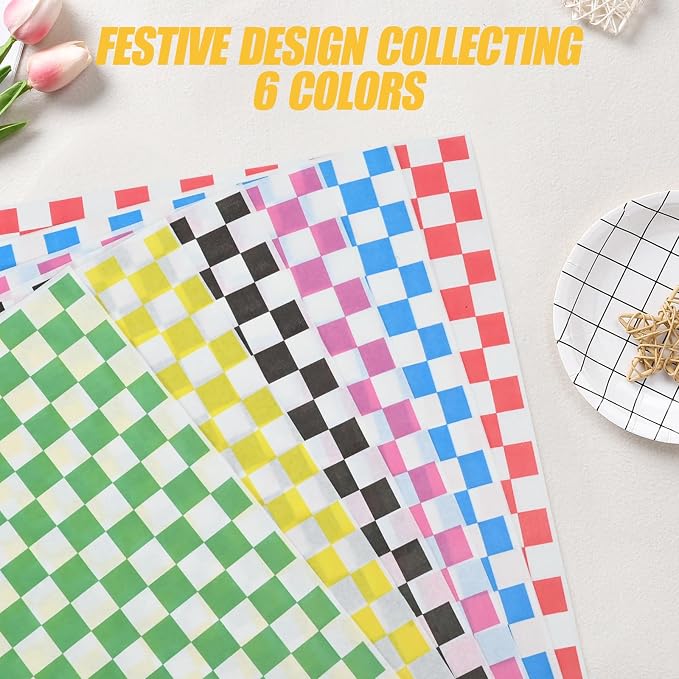 120pcs Wax Paper Sheets for Food, 12x12" Variety Pack Checkered Sandwich Wrapping Paper, Greaseproof Deli Sheets, Pre Cut Premium Food Basket Liners for Party, Festival & Outdoors, JIRNGLA