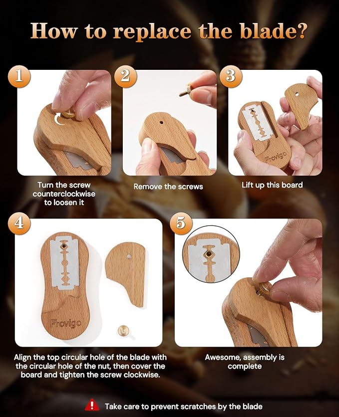 Bread Lame Dough Scoring Tool with Extractable & Magnetic, Wooden Sourdough Scoring Tool with 5 Retractable Razor Blades, Professional & Multi-Purpose Bread Knife Slashing Supplies for Baking