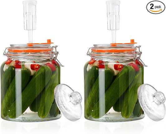 0.6 Gal Fermentation Kit, Glass Jars, Weights & Airlocks, 2 Pack | Perfect for Sauerkraut, Kimchi, Kombucha and Pickles