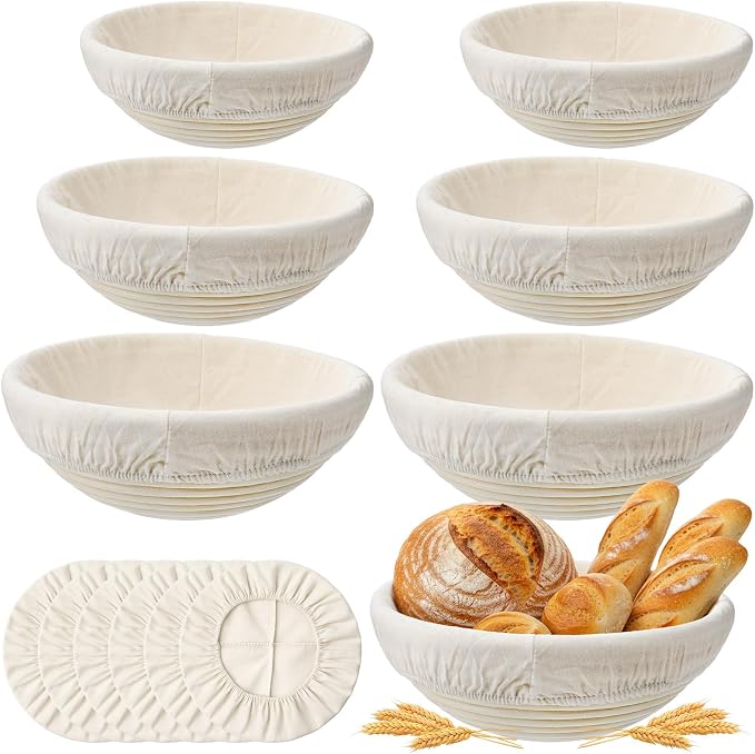 6 Pack Banneton Bread Proofing Baskets Set 8 9 10 Inch Round Sourdough Proofing Bowls with Linen Natural Rattan Dough Baskets for Artisan Bread Baking