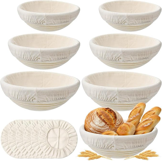 6 Pack Banneton Bread Proofing Baskets Set 8 9 10 Inch Round Sourdough Proofing Bowls with Linen Natural Rattan Dough Baskets for Artisan Bread Baking