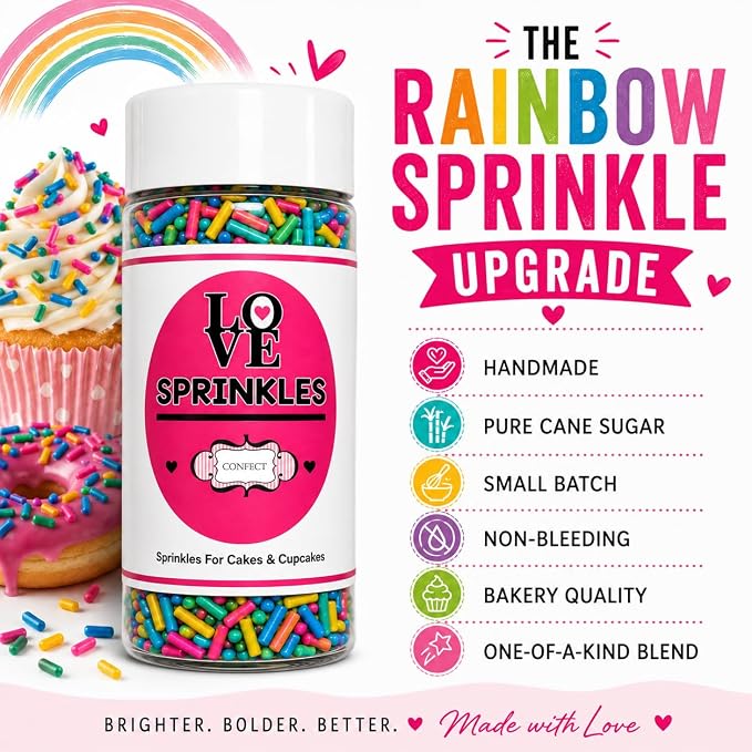 Confect Neon Rainbow Sprinkles Mix | Custom Blend Jimmies for Cake & Cookie Decorating – Edible Multicolor Toppings for Baking | Vegan, Dairy-Free, Palm Oil-Free- 4.2 Oz (Neon Burst)