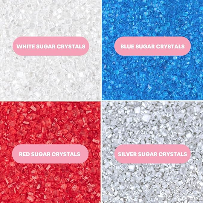 Sweets Indeed 4th of July Decorating Sugar 4-Pack Set – Red White Blue and Silver Sanding Sugar for Baking & Decorating Cupcakes, Cookies, Cakes & Desserts – 4.52 ounces