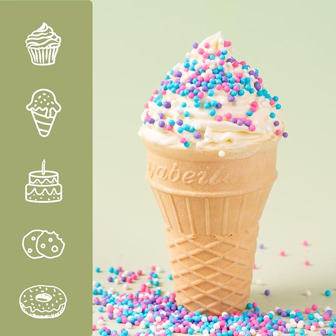 Edible Nonpareils Sprinkles Blue Pink Purple White Nonpareil Sprinkle Mix Rainbow Pastel Sprinkles for Cake Decorations Baking Ice Cream Cookies Cupcake Topper 6.5 ounces