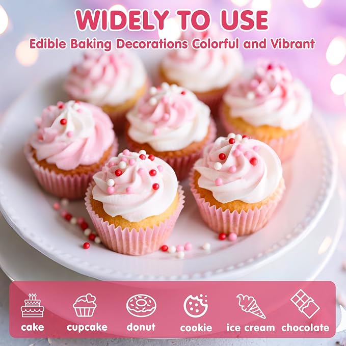 Nonpareils Sprinkles,Edible Pearl Sprinkles,Pink White and Red Nonpareils Mix,130g,Cute Pearls Cake Candy,Mini Sugar Sprinkles for Decorations Baking,Cake Donut Ice Cream Cookies Cupcake Topper Chocolate,Birthday Wedding Mother's Day Party Supplie