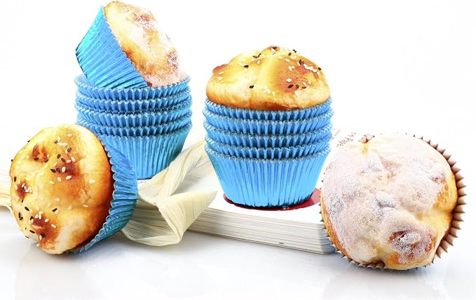 Gifbera Blue Foil Cupcake Liners Standard Muffin Wrappers for Baking, 200-Count