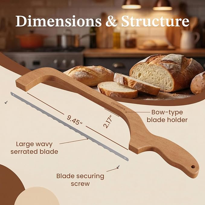 Sourdough Bow Bread Knife –Large Bread Slicer for Homemade Bread with Serrated Stainless Steel Blade, Even Slice Cutter for Baguettes, Bagels, Thoughtful bread lame,Gift for Bread Lovers