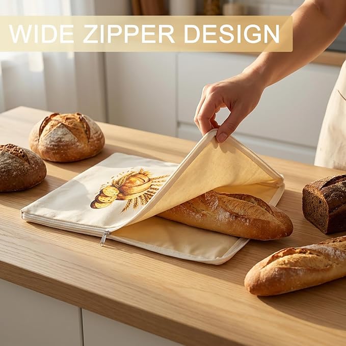 Reusable Beeswax Bread Bags for Homemade Bread Sourdough 2 Pack, 13"x17" Eco-Friendly, Natural Organic Cotton Sourdough Bag with L-shaped Zipper for Easy Loading and Cleaning
