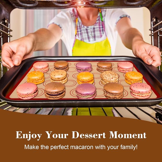 28Pcs Macaron Silicone Baking Mat Kit-2 Sheet Macaron Silicone Baking Mats 11.6"x16.5", 2 Piping Pastry Bag, 12Piping Tip, 1 Coupler, 3 Scraper, 1 Egg Beater, 6 Embossing-Molds Macaron Set