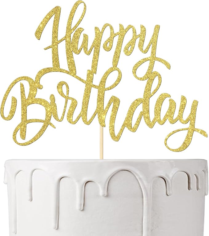 Happy Birthday Cake Decorations, Gold Double-Sided Glitter Letters, Birthday Party Supplies, Cake Topper Decorations (Gold)