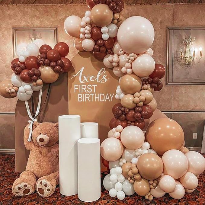 PartyWoo Dark Brown Balloons 127pcs Different Sizes of 36 18 12 10 5 Inch Boho Neutral Coffee Tan Balloon Arch Kit Garland for Birthday Boy Baby Shower Jungle Safari Fall Party Decorations Brown-F08