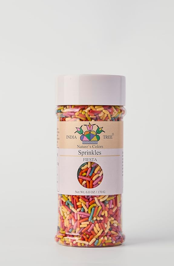 Bright Rainbow Sprinkles – Vegan, Non-GMO, Dye-Free, Allergen-Free, Plant-Based Colors, 6 oz Jar – India Tree Nature’s Colors Fiesta
