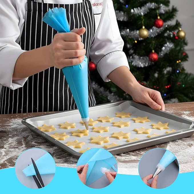 18 Inch Reusable Piping Bags 3-Pack Silicone Icing Bag Large Pastry Bags Set Cake Decorating Reusable, Baking Dessert Piping Bag with 3 Icing Couplers for Standard Tips, Blue
