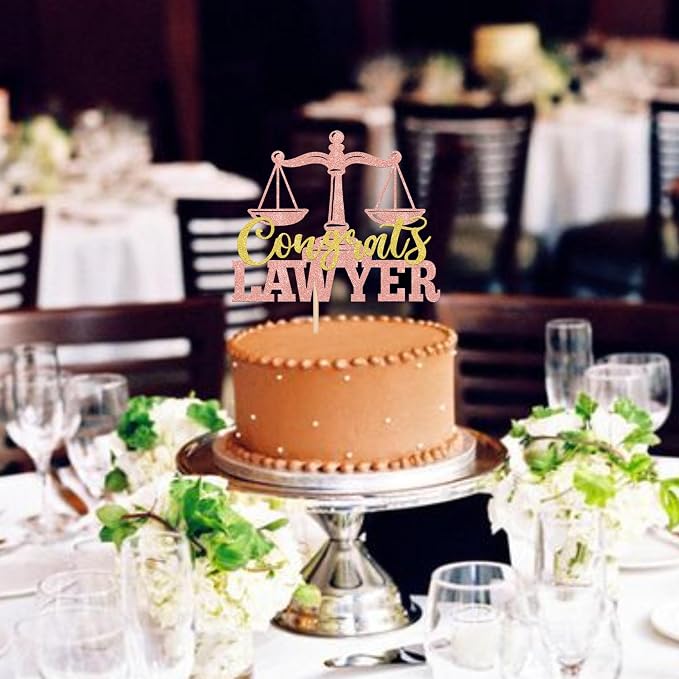 1 Pack Congrats Lawyer Cake Topper Glitter Class of 2026 Law School Survivor Cake Pick 2026 Graduation Cake Decorations for 2026 Lawyer Graduation Party Supplies Rosegold