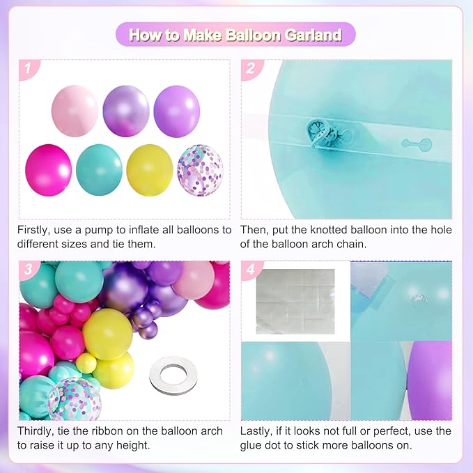 Purple Blue Pink Balloon Garland Arch Kit, 143Pcs Yellow Confetti Balloons for Princess Birthday Baby Shower Valentines Decorations