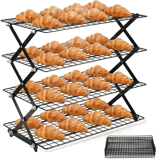 Collapsible Cooling Rack with Adjustable 3 Setting Design, 2/3/4-Tier Upgraded Heavy Duty Wire Cooling Rack, Stackable Baking Cooling Rack for Cookies, Bread & Roasting, Cookies Baking Gifts