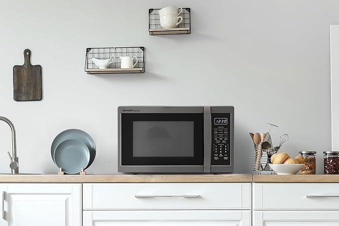 SHARP Countertop Microwave Oven with Removable 12.4" Carousel Turntable, 1.4 Cubic Feet, 1100 Watt, Black Stainless Steel