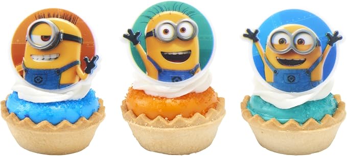 DecoPac Minions Cupcake Rings, 24 Despicable Me™ Cupcake Decorations, Phil, Carl and Bob - 24 Pack