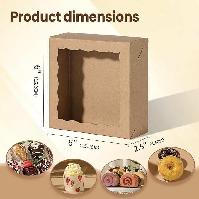 JCXGRVC100 Pcs 6x6x2.5Inches Chocolate Strawberries Boxes Charcuterie Boxes Cake Boxes Bakery Boxes with Full Window Cakesickle Truffle Cookies Boxes Treat Box for Christmas Valentine's