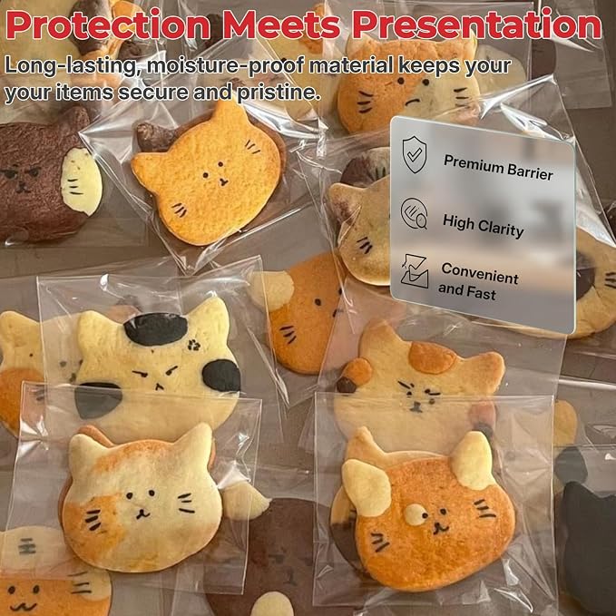 200Pcs 4 * 4in Clear Cookie Bags, Self Sealing Cellophane Bags Resealable Self Adhesive Treat Bags for Cookie Packaging, OPP Individual Gift Giving Bags for Party Favors, Homemade Baking