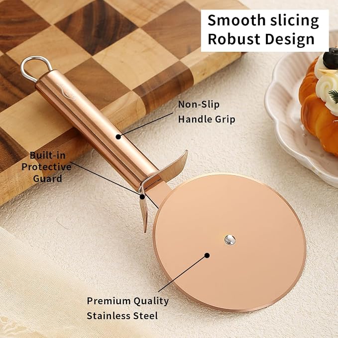 Berglander Pizza Wheel, Rose Gold Titanium Plating Stainless Steel Pizza Cutter, Super Sharp Pizza Slicer With Titanium Rose Gold Plating, Pastry Cutter, Easy to Clean And Stored