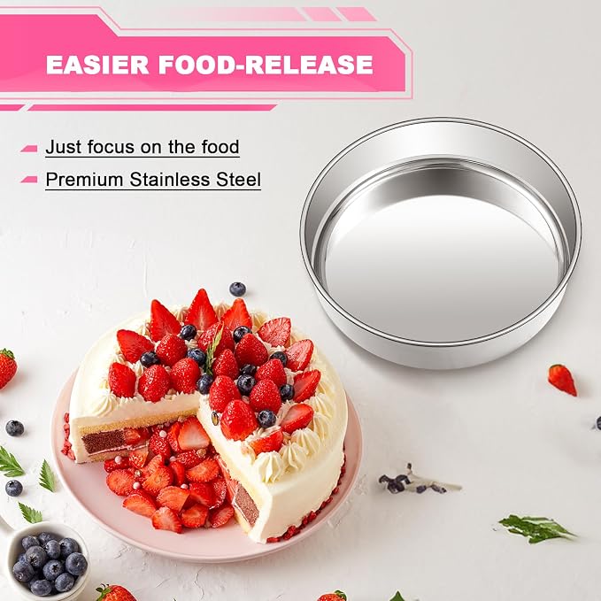 EWFEN 6 Inch Cake Pan Set of 2, Stainless Steel Round Layer Cake Baking Pans Tins, Non-Toxic & Healthy, Leak-proof & Easy Clean & Dishwasher Safe