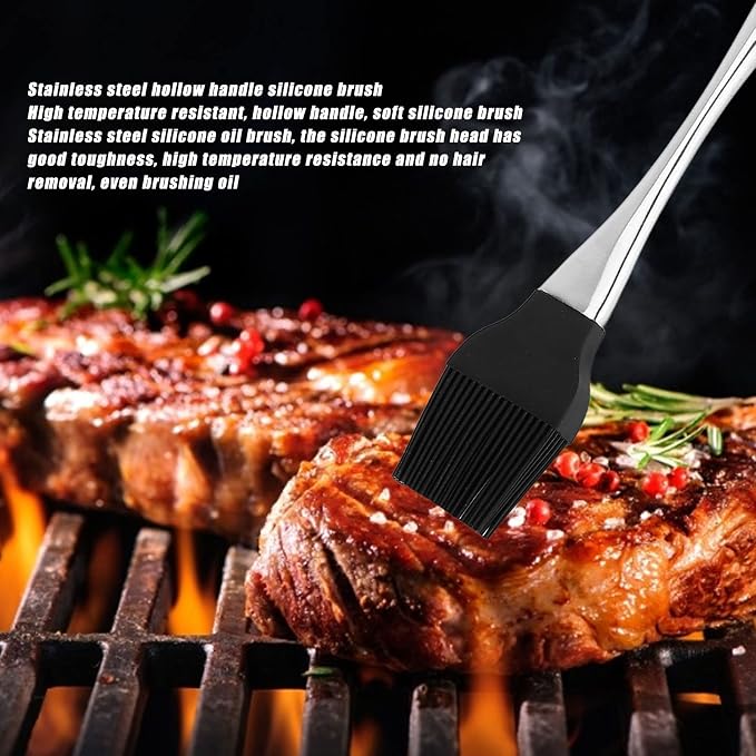 Silicone Basting Brush with Stainless Steel Handle | Heat Tolerant Up to 450°F for Baking/Grilling/BBQ | Food - Safe & Dishwasher Safe Oil & Sauce Brush (430 curved handle large black)