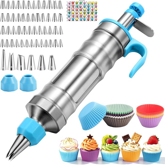167 Pcs Cake Decorating Kit, Dessert Piping Syringe And Icing Tips Set, Icing Dispenser Tool, Cupcake Decorating Piping Kit for Beginners, Baking Enthusiasts And Professionals (Light Blue)