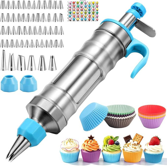 167 Pcs Cake Decorating Kit, Dessert Piping Syringe And Icing Tips Set, Icing Dispenser Tool, Cupcake Decorating Piping Kit for Beginners, Baking Enthusiasts And Professionals (Light Blue)