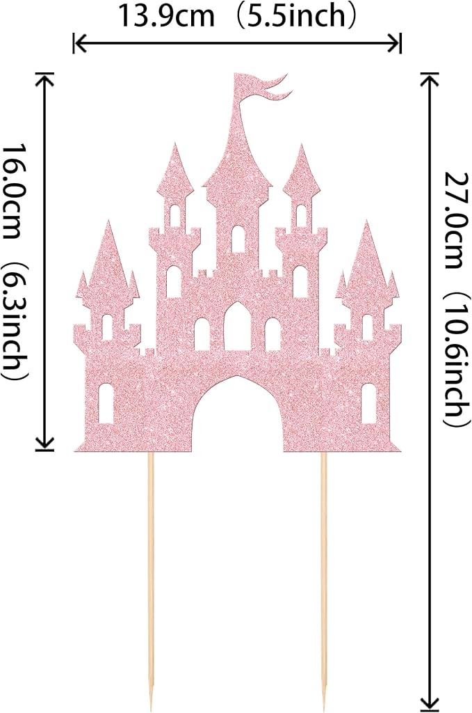 1 PCS Castle Cake Topper Glitter Princess Cake Topper Castle Theme Birthday Party Decoration Princess Happy Birthday Cake Decoration for Baby Shower Girls Princess Birthday Party Supplies Light Pink