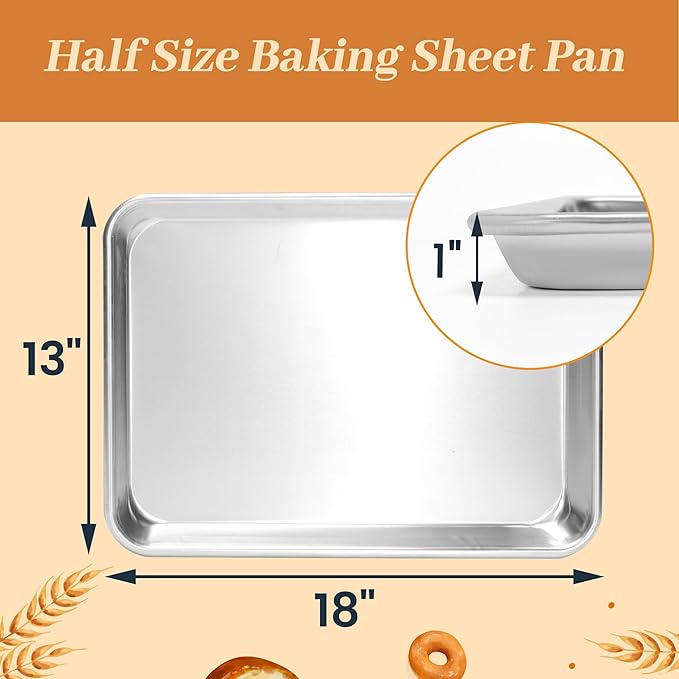 12 Pack Half Size Aluminum Baking Sheet Pans, 18"x13" | NSF, commercial cookie sheets, rolled rim baking pan, for roasting, freezer, bakery, oven safe up to 500℉