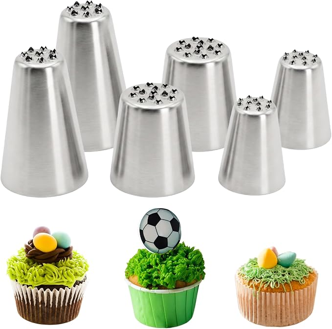 6 Pcs Grass Piping Tips,Cake Decorating Tips,Stainless Steel DIY Piping Icing Nozzle Tool for Cake Decorating Frosting Grass