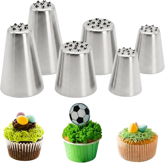6 Pcs Grass Piping Tips,Cake Decorating Tips,Stainless Steel DIY Piping Icing Nozzle Tool for Cake Decorating Frosting Grass