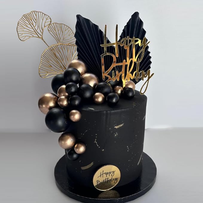 Man Cake Toppers Happy Birthday Cake Topper Black Gold Balls Cake Decorations for Birthday Wedding Baby Shower Party Decorationn