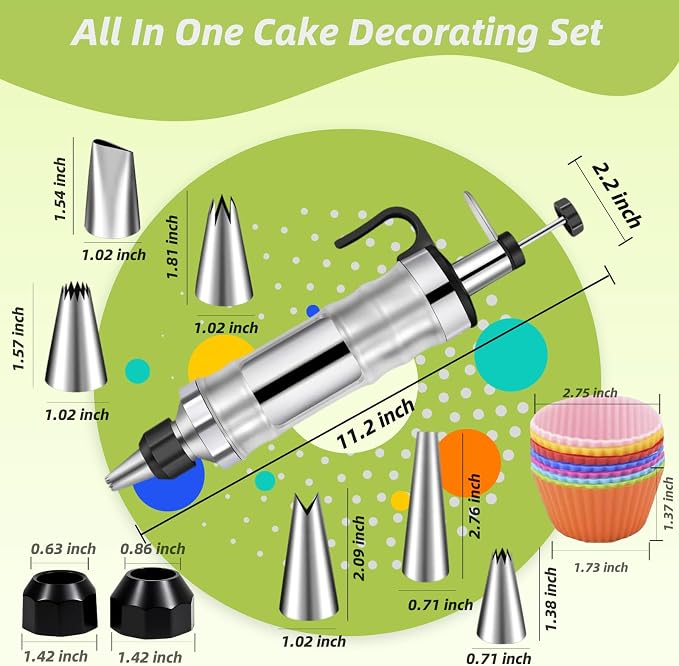 Dessert Decorating Syringe Set, Cake Filling Injector & Frosting Piping Kit | All-in-One Stainless Steel Icing Piping Kit for Cake & Cupcake Decorating. Beginner-Friendly, Leak-Proof & Easy to Clean.