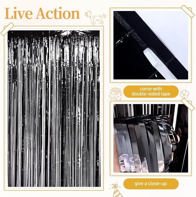 157Pcs Black and Gold Balloons Garland Arch Kit with Fringe Curtain for Graduation Birthday New Year’s Eve Black Tie Gala Anniversary Wedding Party Decorations