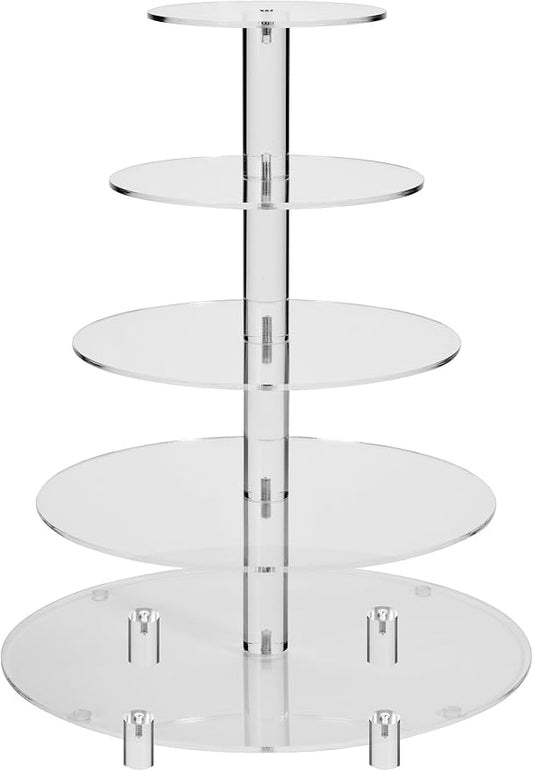 Jusalpha 5 Tier Round Acrylic Cupcake Stand-cake stand-dessert stand, cupcake Tower 5RFs (5 Tier With Base)