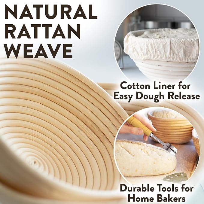 Complete Bread Proofing Baskets Set - Premium Quality Kit for Sourdough Bread Making - Includes 9" & 10" Banneton Basket w/All Needed Bread Baking Supplies - Perfect Tools for Baking Enthusiasts
