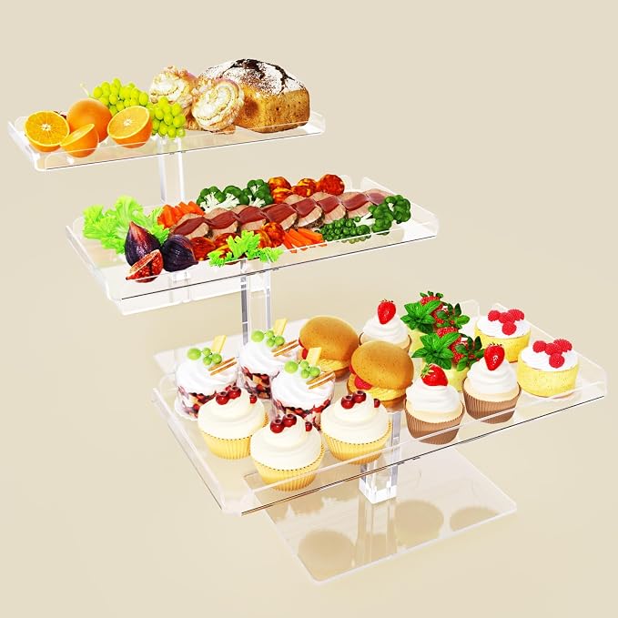Bakzon Dessert Cupcake Stand, 3 Set Acrylic Tiered Serving Tray for Dessert Table Display, Cup Cake Holder for Tea Party/Birthday/Wedding