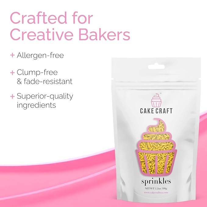 Cake Craft Sprinkles – 3-Pack (100g Each) | Decorating Cakes, Cupcakes, Cookies & More | Yellow – Jimmies