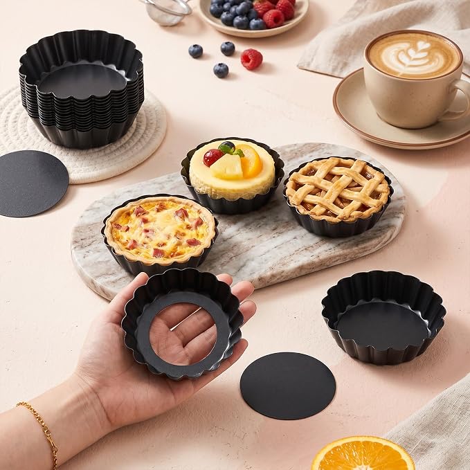 24 Pcs Mini Tart Pans, 3 Inch Tart Pan with Removable Bottom Nonstick Quiche Pie Pans Fluted Side for Muffins, Mousse Cakes, Desserts