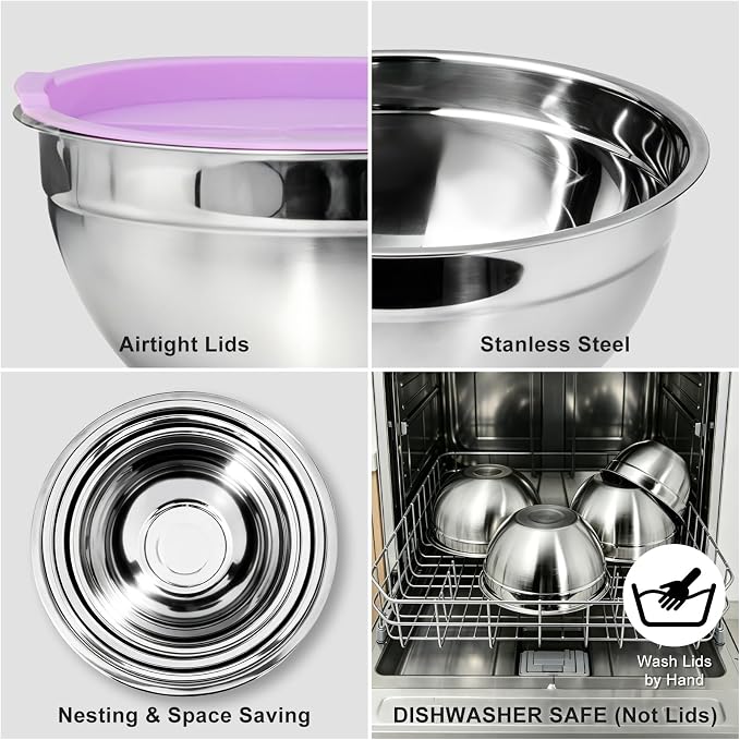 7-Speed Electric Hand&Stand Mixer with 26PCS Stainless Steel Mixing Bowls,Lids & Grater Attachments –7, 6, 4.5, 3.5, 2QT Nesting Bowls Set for Cake Baking,Cooking & Serving