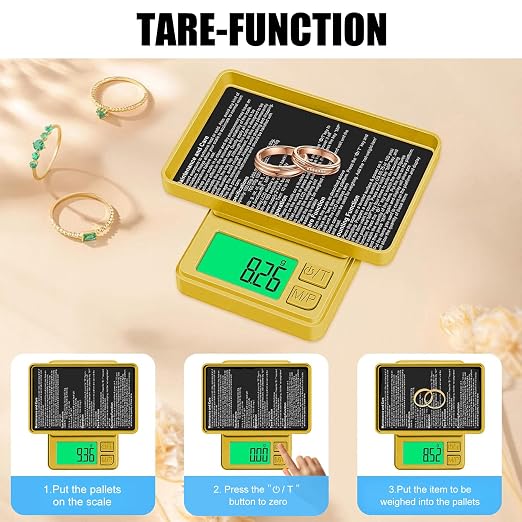 1000g x 0.01g Precision Gram Scale, Diyife Pocket Scale with Protective Cover, 7 Units, Backlit LCD, Tare Function, Digital Jewelry Scale for Gold, Gem, Battery Included, Gold