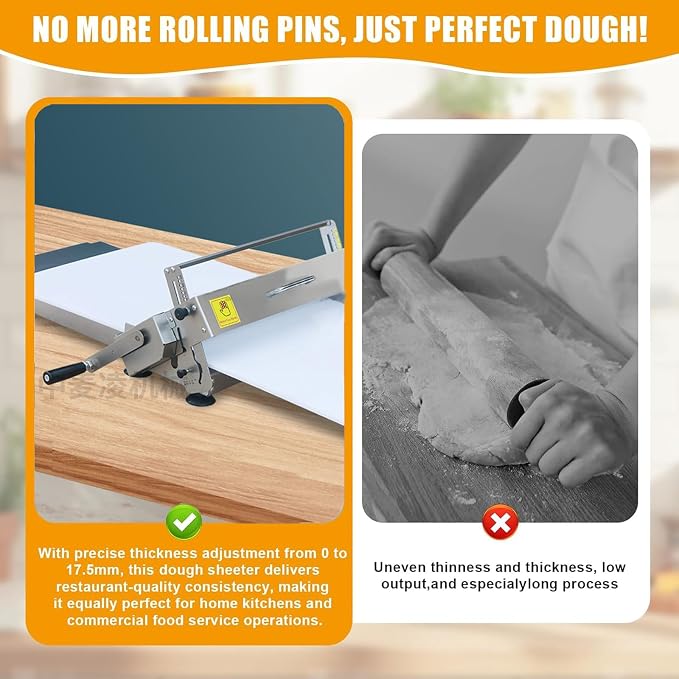 Folding Dough Sheeter, Compact Dough Sheeter, Manual Dough Roller Machine,Sheeter Thickness Adjustable 0.2-25mm,Stainless Steel Dough Machine, for Bread Marzipan and Puff Pastry B400